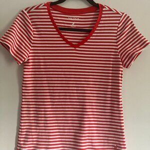 Nautica Women's Size M Striped V-Neck Tee - like new!
